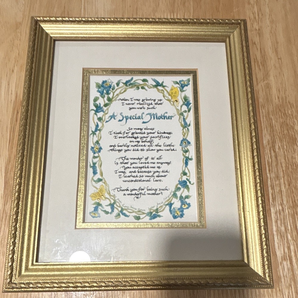 Beautiful Vintage 1997 Signed Framed "A Special Mother" Poem And Art Work